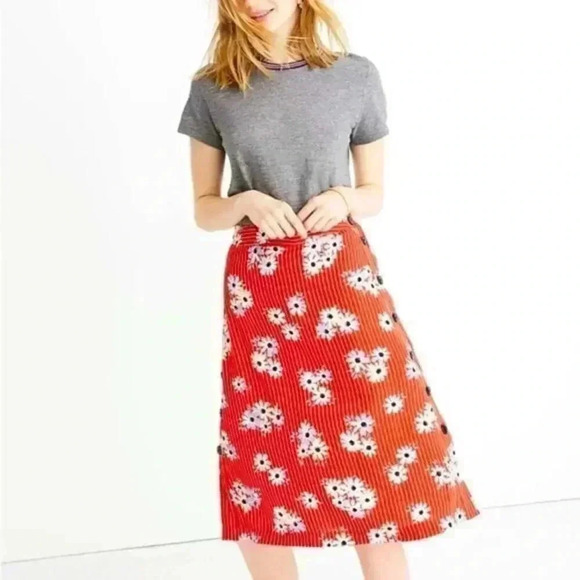 Madewell Sz 2 Side-Button Retro Boho Midi‎ Skirt in Daisy Society - Picture 1 of 10